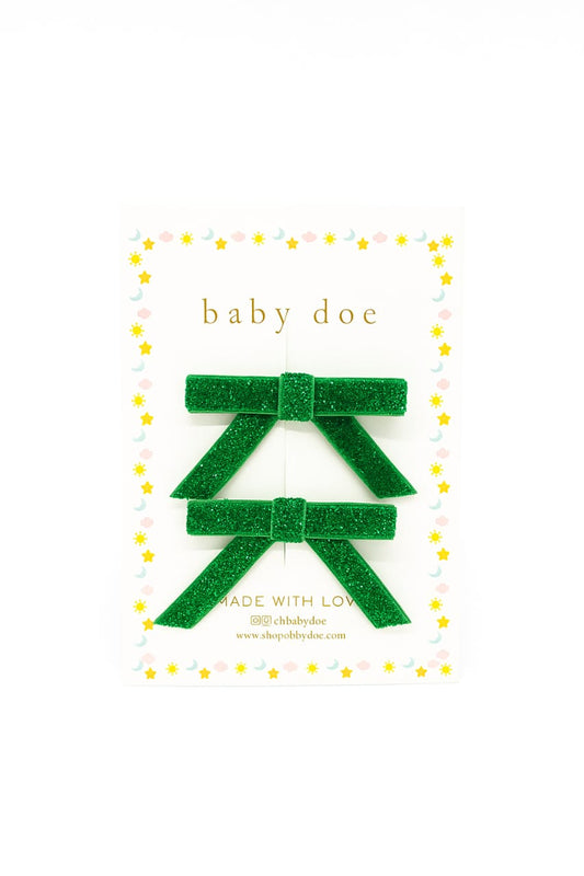 Green Glitter Bow Clips