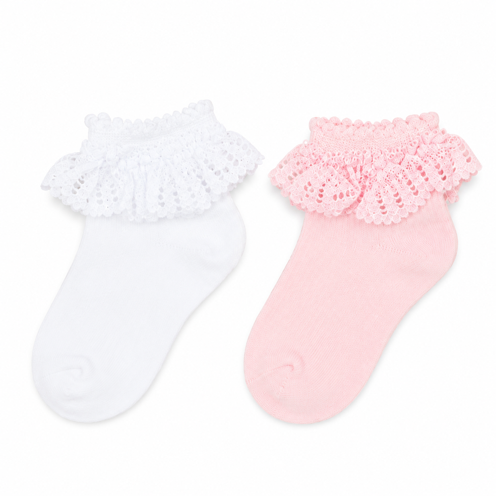 White / Pink Frill Socks