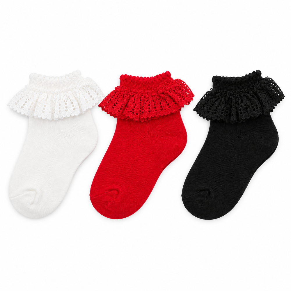 Red/ Black / Cream Frill Socks