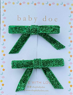 Green Glitter Bow Clips