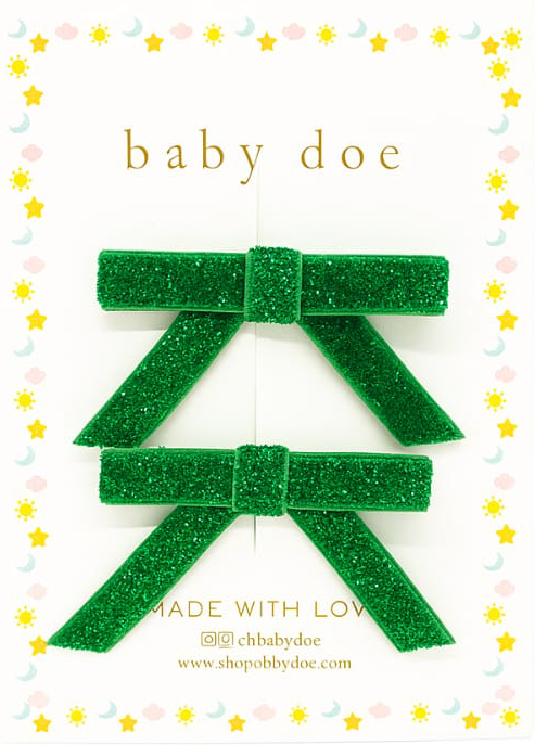 Green Glitter Bow Clips