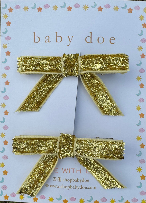 Gold Glitter Bow Clips