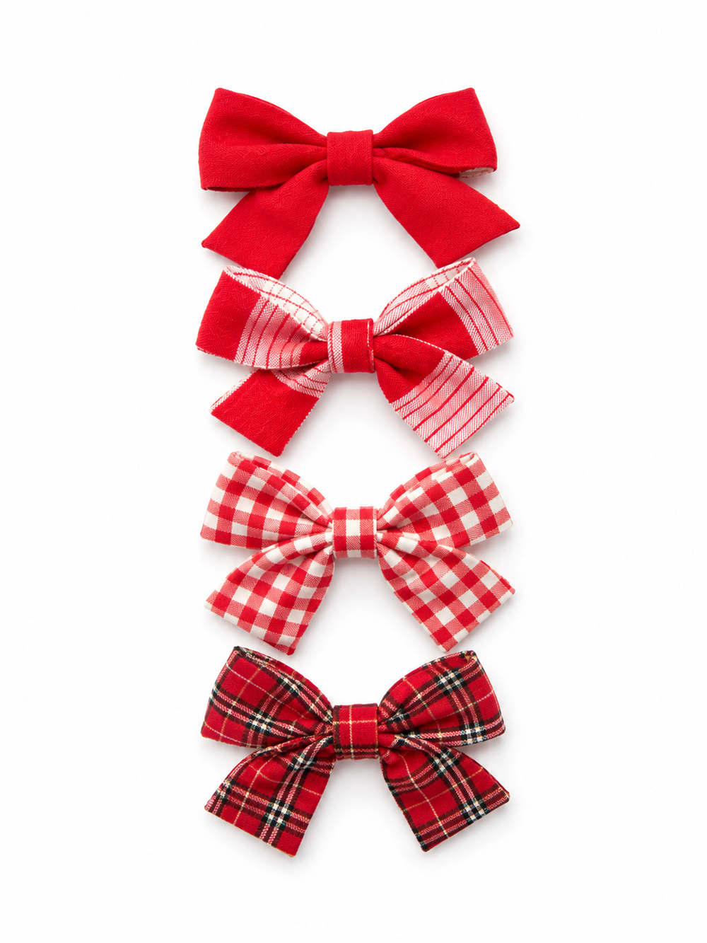 Red checks bow clips - pack of 4