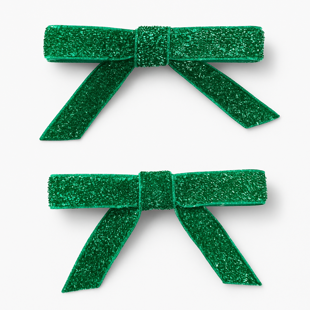 Green Glitter Bow Clips