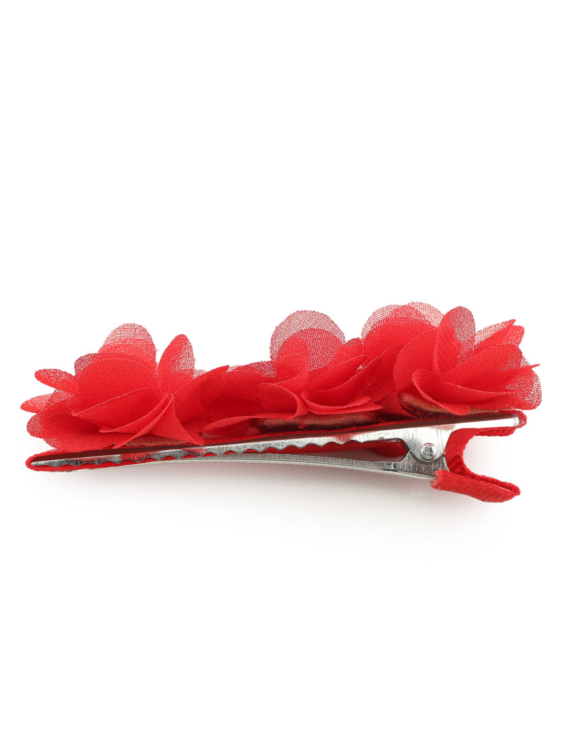 Red flower hair clip-Single