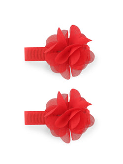 Red flower hair clip-Double