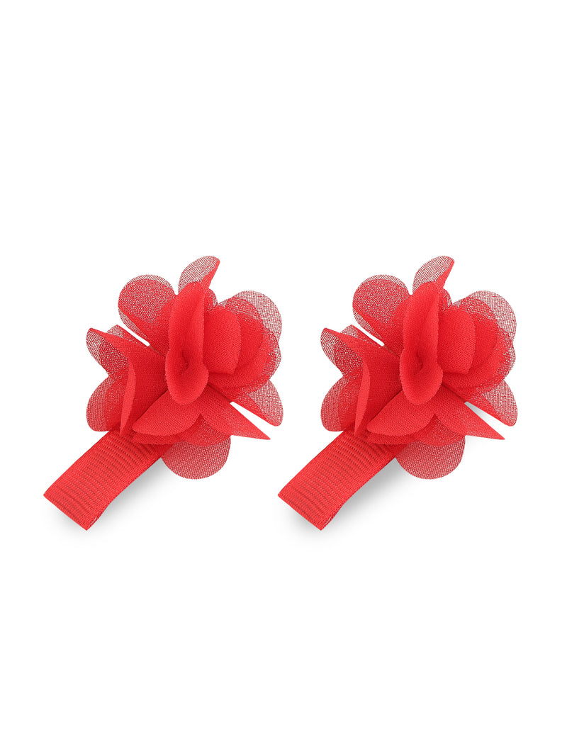 Red flower hair clip-Double