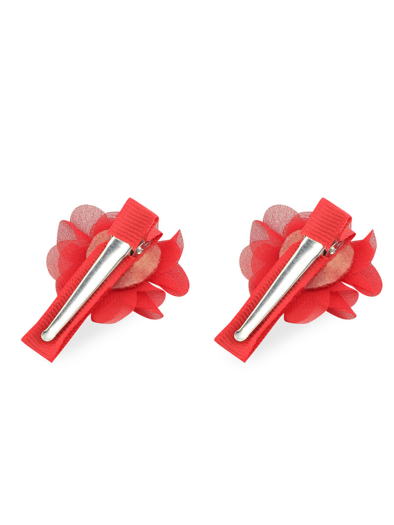 Red flower hair clip-Double